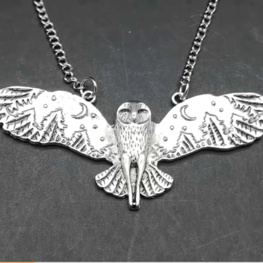 Silver Flying Owl Necklace